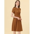 thumbnail image 5 of INSPIRE CHIC Robe Vintage Plissée à Manches Courtes à Col Rond pour Femme Brun G, 5 of 5
