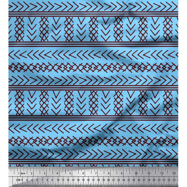Soimoi Blue Cotton Poplin Fabric Aztec Geometric Print Fabric by the Yard 42 Inch Wide