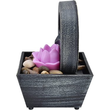Water Fountains Indoor, Tabletop Fountain LED Tabletop Fountain With Stones 3V USB Plastic Flower Water Fountain Waterfall For Home Office Table Decoration, 6.5x4.5x4.5in