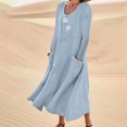 thumbnail image 2 of Pisexur Robe d'Automne pour Femme 2023 Robe en Coton et Lin à Manches Longues, Ligne A et Évasée, Maxi Longue, 2 of 5