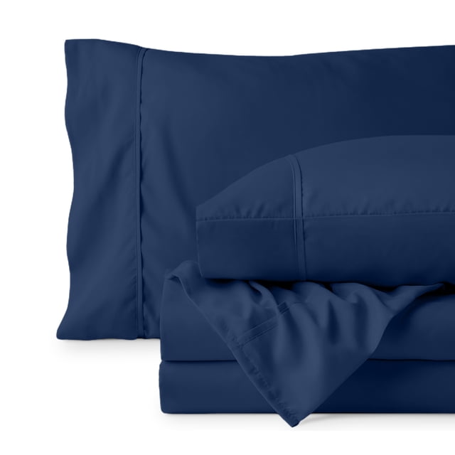 Bare Home Premium 1800 Collection 3-Piece Bed Sheet Set, Twin, Dark Blue