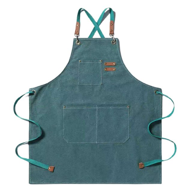 Work Apron Thick Sleeveless Breathable Unisex Multi-pockets Storage Cotton Cross Back Kitchen Apron for Home