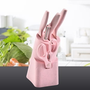 Kitchen Knife Set, EDHITNR 6-Piece Stainless Steel Pink Knife Set with Block, Non-Slip Ergonomic Handle Chef Paring Bread Knives Multipurpose Kitchen Cutlery