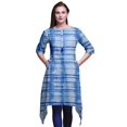 thumbnail image 1 of Bimba Hauts Imprimés Shibori à Rayures Bleues pour Femmes Kurti Asymétrique Robe d'Été pour Filles Grande, 1 of 6
