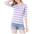 thumbnail image 2 of INSPIRE CHIC Hauts pour Femmes Non Doublés Col Rond Manches au Coude Coupe Ajustée T-Shirt Décontracté L Violet Pâle, 2 of 8