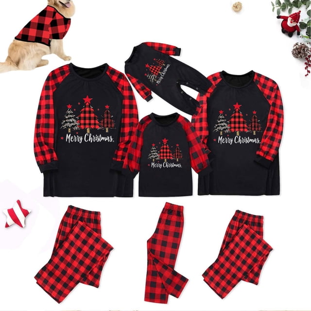 Pisexur Pyjamas de Noël Familiaux avec Chien, Imprimé Mode, Ensembles Assortis de Pyjamas de Noël, T-Shirt à Manches Longues à Col Rond, Hauts, Pantalons, Tenues Assorties pour la Famille pour Hommes/femmes/enfants