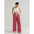 thumbnail image 3 of Diconna Women's Casual Wide Leg Pants Drawstring Elastic Waist Plaid Print Boxer Pants Ruffle Trousers, 3 of 9