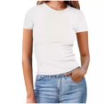 thumbnail image 1 of Plebaso Women's Basic T Shirts Ribbed High Neck Slim Tee Shirts Short Sleeve Casual Solid Color Tshirts, 1 of 6