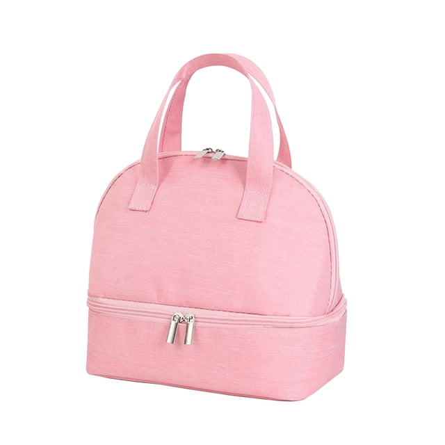 Insulated Lunch Bag for Women and Men, Double Layer Cooler Tote with Aluminum Foil Lining, 9.44 in x 9.05 in x 5.9 in, Polyester Fabric