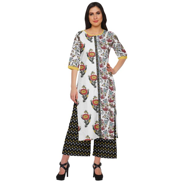 Moomaya Ensemble Décontracté en Viscose Style Santoon pour Femmes, Ensemble Palazzo 2 Pcs, Robe, Tenue Ethnique