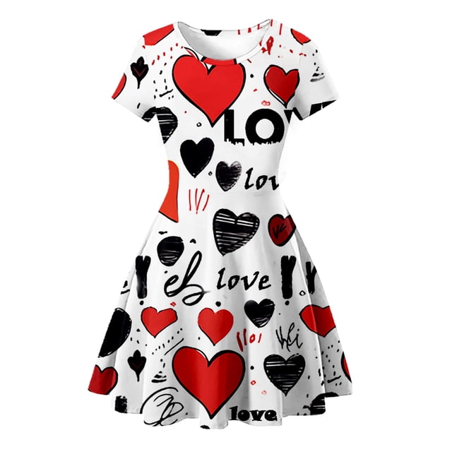 LUOGENLI Robe Fillette Tout-Petits Manches Courtes Imprimés Robe Princesse Danse Fête Robes Vêtements Jupe Maxi Ensemble Volant Rouge 7-8 Ans