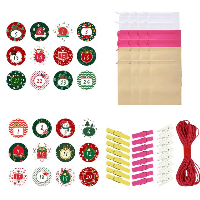 Christmas Gift Bag Set Christmas Creative Non-woven Cloth Gift Bag Set Christmas Tree Decoration Candy Bag with Clips Stickers Rope for Home Garden Store