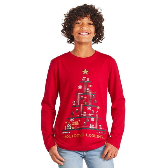 George Boys' Long-Sleeve Holiday Graphic T-Shirt