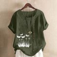 thumbnail image 2 of QATAINLAV Hauts en Coton et Lin pour Femmes 2025 Col Rond Manches Courtes Retroussées T-Shirt Tendance à Imprimé Floral Blouse Décontractée Coupe Ample Tenues de Vacances Liquidation Vert Armée m, 2 of 5