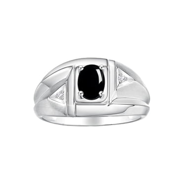 Rylos Bague Classique en Argent Sterling avec Onyx Cabochon Ovale 6x4 mm et Diamant Étincelant - Bijou Pierre de Naissance pour Hommes - Taille 11