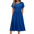 thumbnail image 1 of Gspmoly Robes Décontractées pour Femmes, Robe à Col Rond pour Femmes à Couleur Unie, Manches Courtes, Coupe Ample avec Poches, Robes d'Été pour Femmes Articles en Liquidation, 1 of 6
