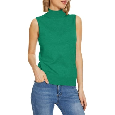 DondPO Sweaters for Women Turtleneck Sweater Women Women Sleeveless Mock Neck Tops For Women Sweater Knit Turtleneck Soft Basic Vest Tank Lightweight Tank Top for Women Camisole Tops Green M