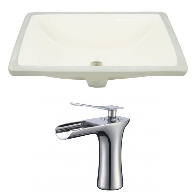 18.25-in. W CUPC Rectangle Bathroom Undermount Sink Set In Biscuit - Chrome Hardware AI-22909