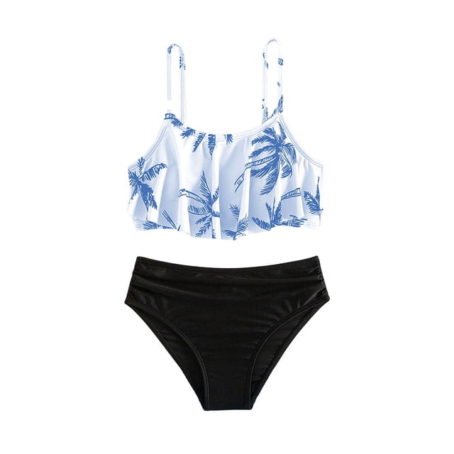 Teen Girls Swimsuits 2 Piece Cute Bikini Swimsuit Ruffle Cute Swimwear Bathing Suits 14-15 Years