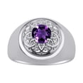 thumbnail image 1 of RYLOS Men's Rings Sterling Silver Designer Gypsy 7MM Round Gemstone & Diamond Ring Amethyst February Birthstone Size 10, 1 of 7