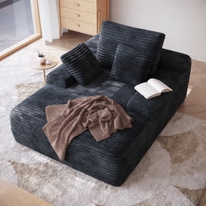 Sdorens Oversized Sofa Bed Chaise,Black Lounge Chair Indoor,Modern Deep Seat Sofa with Back Cushion,Pillows,Cozy Sleeper Couch for Living Room(Black,Corduroy)