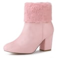 thumbnail image 1 of Unique Bargains Bottines à Talon Bloc en Fausse Fourrure à Bout Rond pour Femmes, 1 of 6