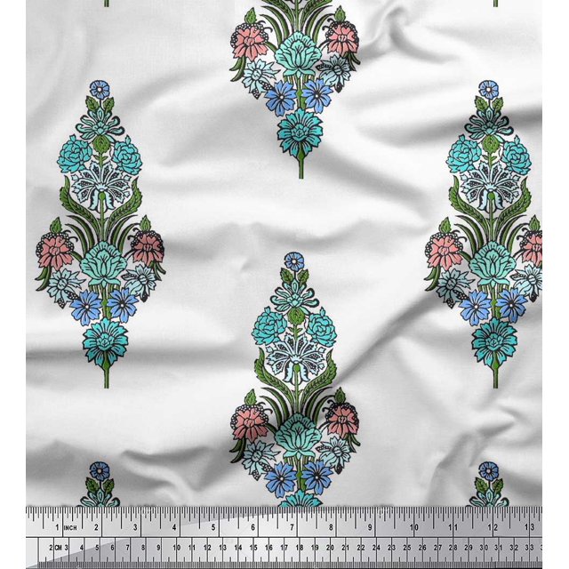 Soimoi Rayon Crepe Fabric Leaves & Floral Block Print Fabric by The Yard 46 Inch Wide