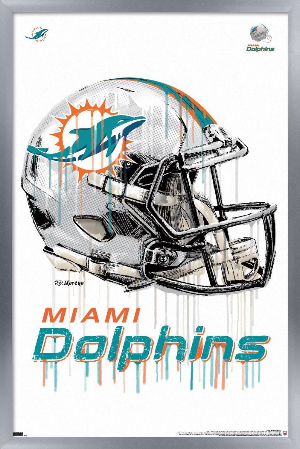 NFL Miami Dolphins - Drip Helmet 20 Wall Poster with Magnetic Frame