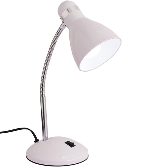 Table Lamp Desk Lamp with Flexible Adjustable Study Lamp featuring a classic metal design in a white finish. The lamp includes an adjustable gooseneck for versatile positioning and a convenient on/off switch located on the base. Ideal for use in bedrooms, living rooms, studies, or offices.