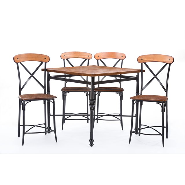 Baxton Studio Broxburn Light Brown Wood & Metal 5-Piece Pub Set