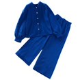 thumbnail image 1 of vdgthytj Toddler Boy Girl Fall Spring Clothes Kids Long Sleeve Button down Shirt and Wide Leg Pants 2PCS Lounge Outfit, 1 of 9