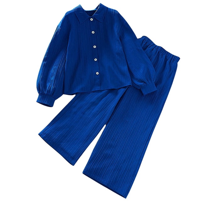 vdgthytj Toddler Boy Girl Fall Spring Clothes Kids Long Sleeve Button down Shirt and Wide Leg Pants 2PCS Lounge Outfit