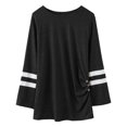 thumbnail image 2 of WEAIXIMIUNG Chemise à Phrase pour Enfants Petites Filles Tunique Col Rond Couleur Unie Manches Longues Rayée Confortable Décontractée avec Boutons Latéraux Blouse T-Shirt 4-5 Ans, 2 of 7