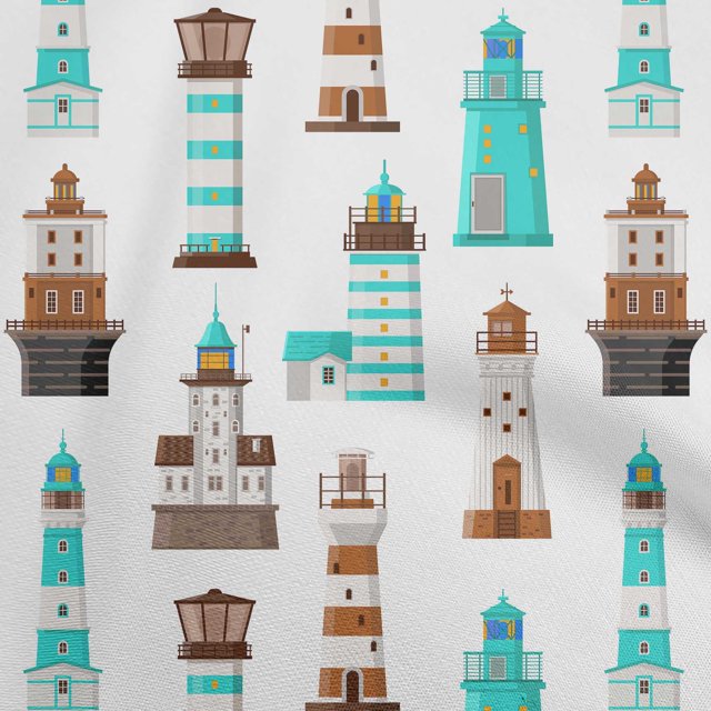 oneOone Velvet Turquoise Blue Fabric Sea Lighthouse Sewing Material Print Fabric By The Yard 58 Inch Wide