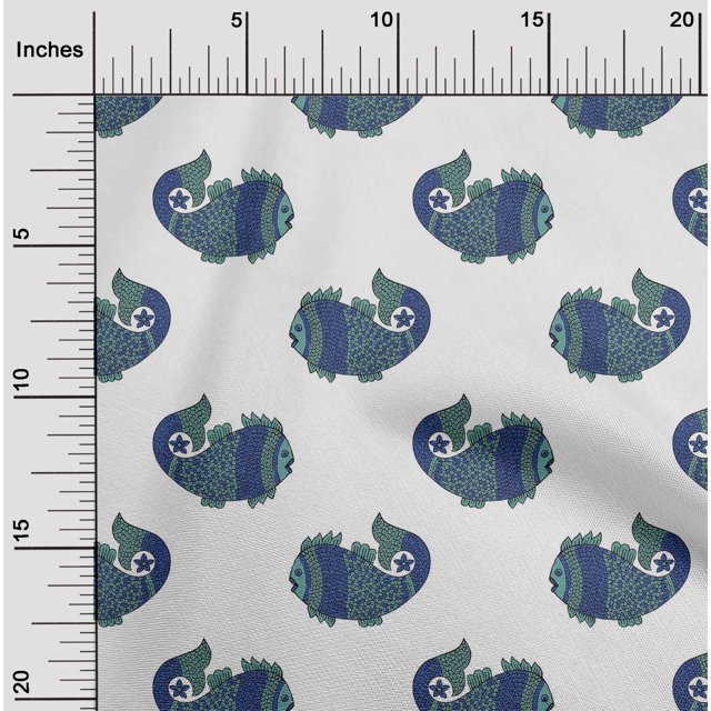 oneOone Viscose Chiffon Fabric Fish Block Print Fabric By Yard 42 Inch Wide