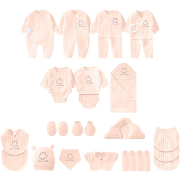 Ensemble Cadeau de Vêtements pour Nouveau-Né 28 Pcs pour Filles et Garçons avec Barboteuses, Cache-Couches, Couverture d'Emmaillotage et Accessoires en Coton Doux et Respirant