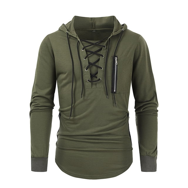 FAIWAD Chandails à Capuchon pour Hommes, Chandail à Manches Longues à Lacets, Ajusté et Extensible, Chandail Élégant à Enfiler avec Poches en Vert olive. Ce Chandail à Capuchon pour Hommes Présente une Encolure à Capuche à Lacets, des Manches Longues avec Poignets Côtelés et une Poche Poitrine Zippée pour Plus de Fonctionnalité. Fabriqué en polyester Léger et Respirant, Il Offre Confort et Durabilité. Idéal pour les Sorties Décontractées, les Entraînements Ou la Superposition par Temps Plus Frais, Ce Chandail Élégant à Enfiler Est un Ajout Polyvalent aux collections de Chandails à Capuchon pour Hommes.