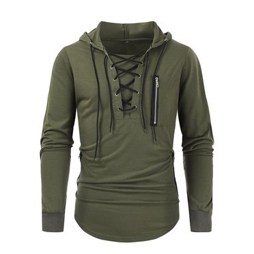 FAIWAD Chandails à Capuche pour Hommes, Chandail à Manches Longues, à Lacets, Ajusté, Extensible, Chandail Élégant à Enfiler avec Poches