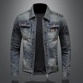 thumbnail image 2 of Pisexur Jean Jacket Men's Solid Color Button Pocket Slim Fashion Casual Work Denim Jacket Denim Jacket for Men Plus Size Fall Jackets for Men, 2 of 9