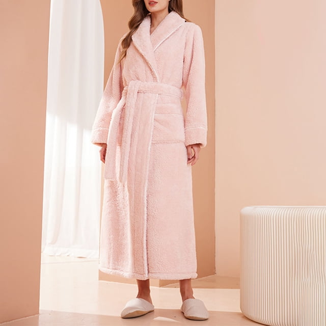 RXIRUCGD Peignoir Long pour Femme à Col Épaissi, Col Confortable, Robe de Nuit, Tenue d'Intérieur ( Rose, Taille : M )