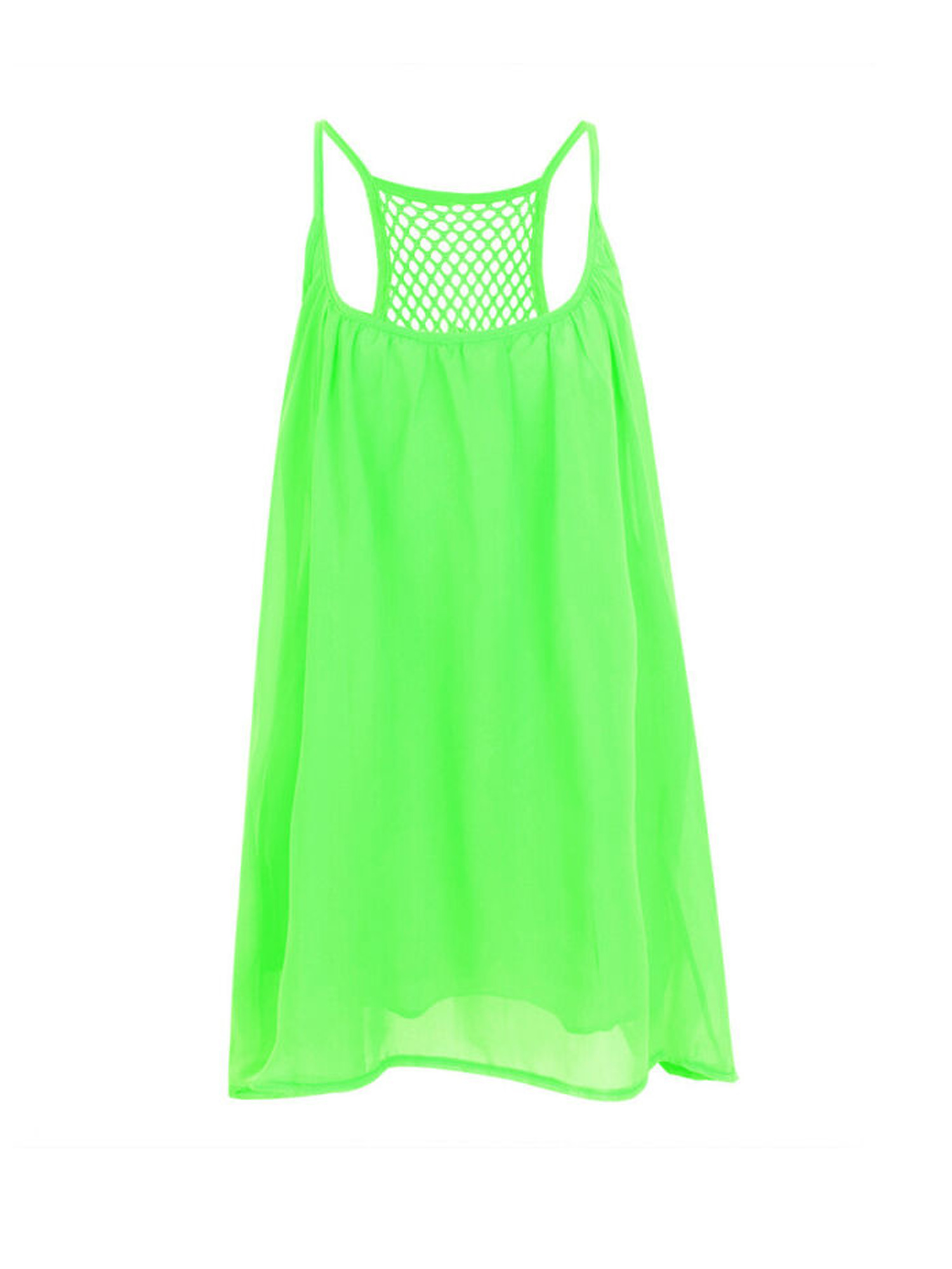 Innerwin Mini Dress Solid Color Ladies Tank Party Scoop Neck Baggy Summer Beach Sundress Fluorescence L