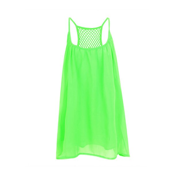 Innerwin Robe Mini Couleur Unie Débardeur Femme Fête Encolure Dégagée Ample Été Plage Robe d'Été Fluorescence L