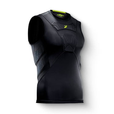 Storelli BodyShield Sleeveless Undershirt | Protective Soccer Base Layer | Lightweight Compression Top | Padded Chest and Rib Protection | Black | Small