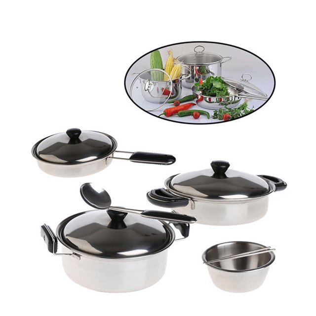 Dvkptbk 20Pcs stainless steel miniature cookware toy set for kids, including pots, pans, and utensils in silver finish. Ideal for pretend play, role-playing, and early education, this durable set helps children learn about cooking tools and functions. Perfect for play kitchens and cooking-themed activities.
