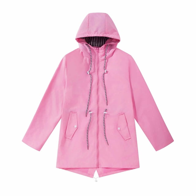 Birdeem Womens Solid Color Outdoor Hooded Length Windbreaker Jacket