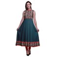 thumbnail image 1 of Bimba Robe Anarkali à Col Mandarin pour Femme, Bleu Sarcelle, Imprimé Cachemire, Style Ethnique Indien, Kurta, Moyen, 1 of 6