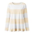 thumbnail image 5 of ManxiVoo T-Shirt à Manches Longues à Rayures Imprimées pour Femme, Col Rond, Confortable, T-Shirt Graphique d'Automne, Blouse Légère, Taille TTG, Beige, 5 of 5