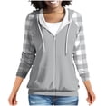 thumbnail image 1 of Chbgutlmr Sweatshirt for Women Raglan Long Sleeve Casual Plaid Jackets Drawstring Zip up Hoodies Pockets, 1 of 8