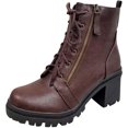 thumbnail image 1 of CEHVOM Ankle Boots Women Zipper Solid High Heel Slip Round Toe Fall Winter Chunky Booties, 1 of 7