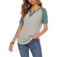 thumbnail image 2 of Timegard Women Tops Notched V Neck Button Short Sleeve Color Block Loose Comfy Summer Casual Shirts Tops, 2 of 9